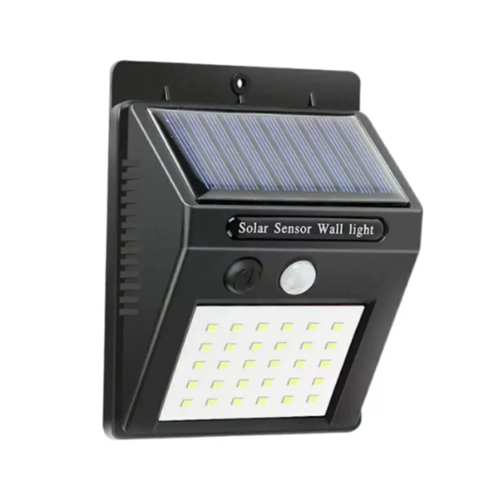 Arandela Solar Pequena Parede 30 LED Branco Frio IP66 Sensor de Movimento