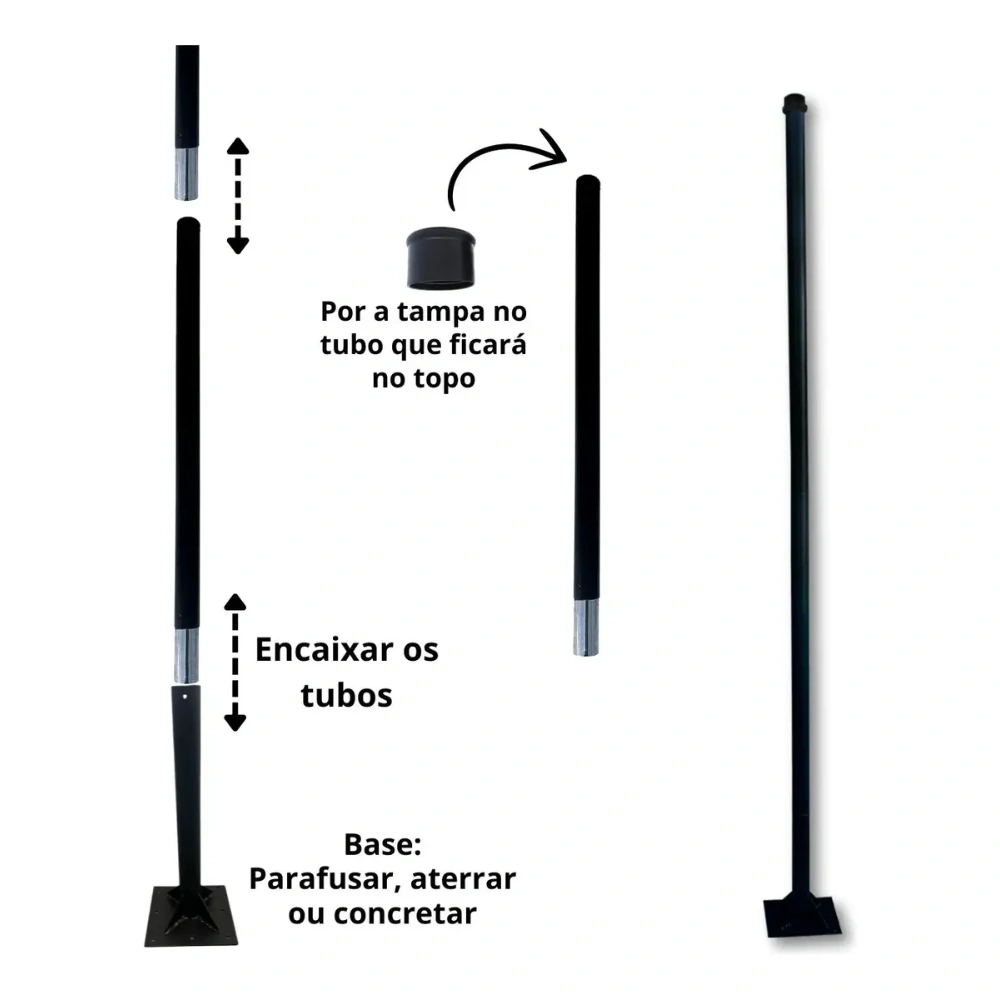 Poste De Aco 4 Metros Para Luminaria Publica Extensivel Modular Preto - foto 2
